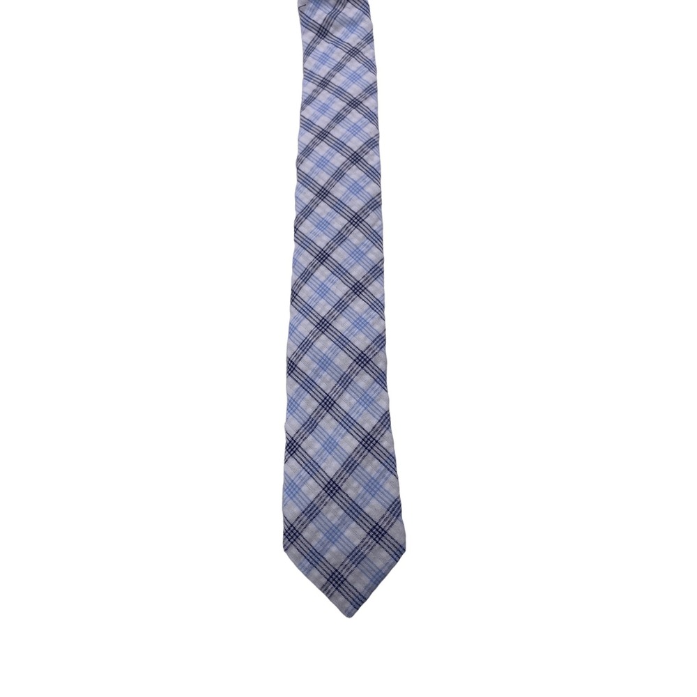 Skinny Tie Madness Necktie Mens Blue White Plaid Cotton Preppy Office SKM2115